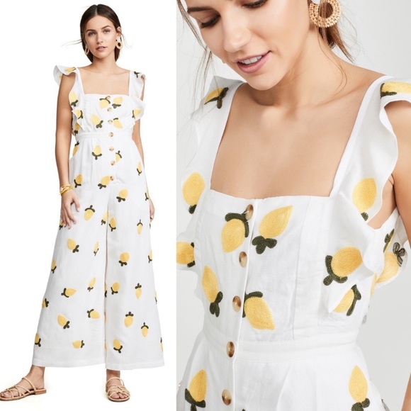 Anthropologie Red Carter Allison Lemon Embroidered Linen Jumpsuit - Picture 7 of 16